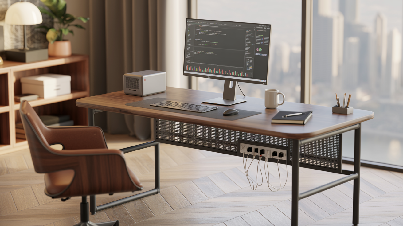 Best desk for home office in 2026 - clean desk setup with monitor and plant
