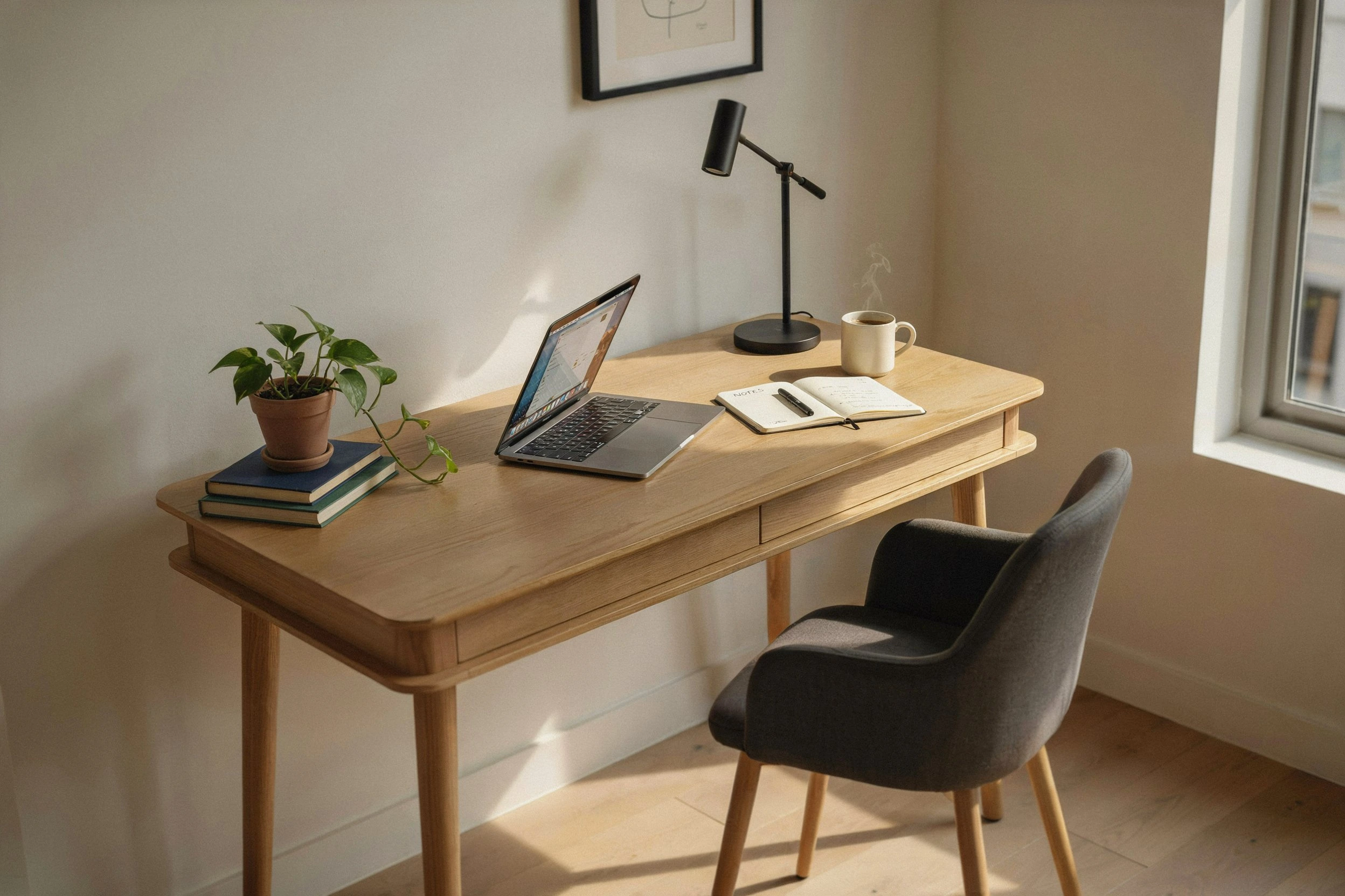 Laptop raised on a stack of books to eye level with external keyboard in front — free ergonomic home office fix 2026