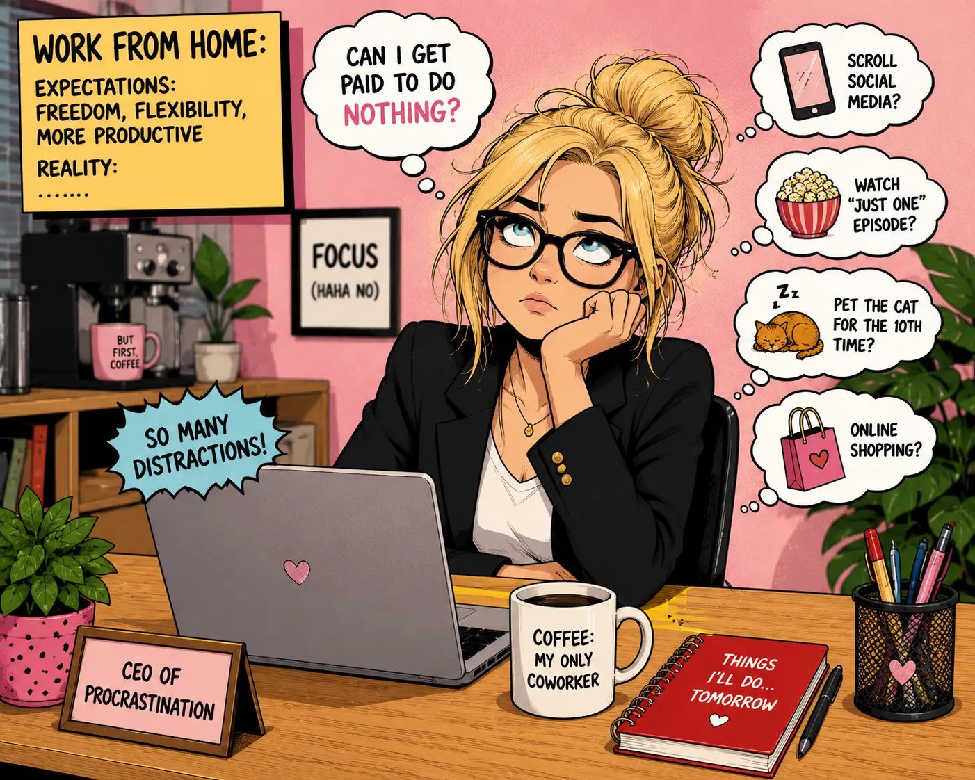 Remote worker staying focused at home office desk in 2026 — headphones on, distraction-free workspace
